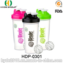 Bouteille d&#39;eau en plastique de secoueur de protéine en plastique sans gros de BPA, bouteille en plastique adaptée aux besoins du client de secoueur de poudre de 600ml (HDP-0301)